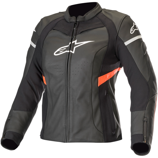 Alpinestars Womens Stella Kira Leather Jacket - Black/Red Fluorescent