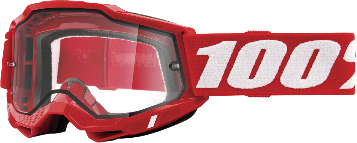 100% Accuri 2 Enduro Moto Goggles CLOSEOUT Neon Red / Clear Lens