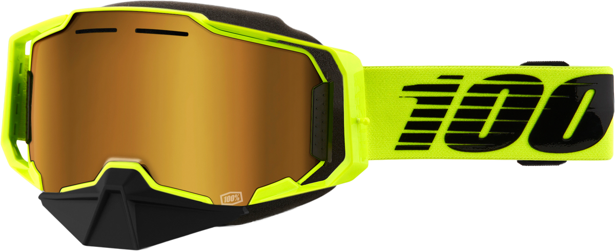100% Armega Snowmobile Goggles Neon Yellow / Gold Mirror