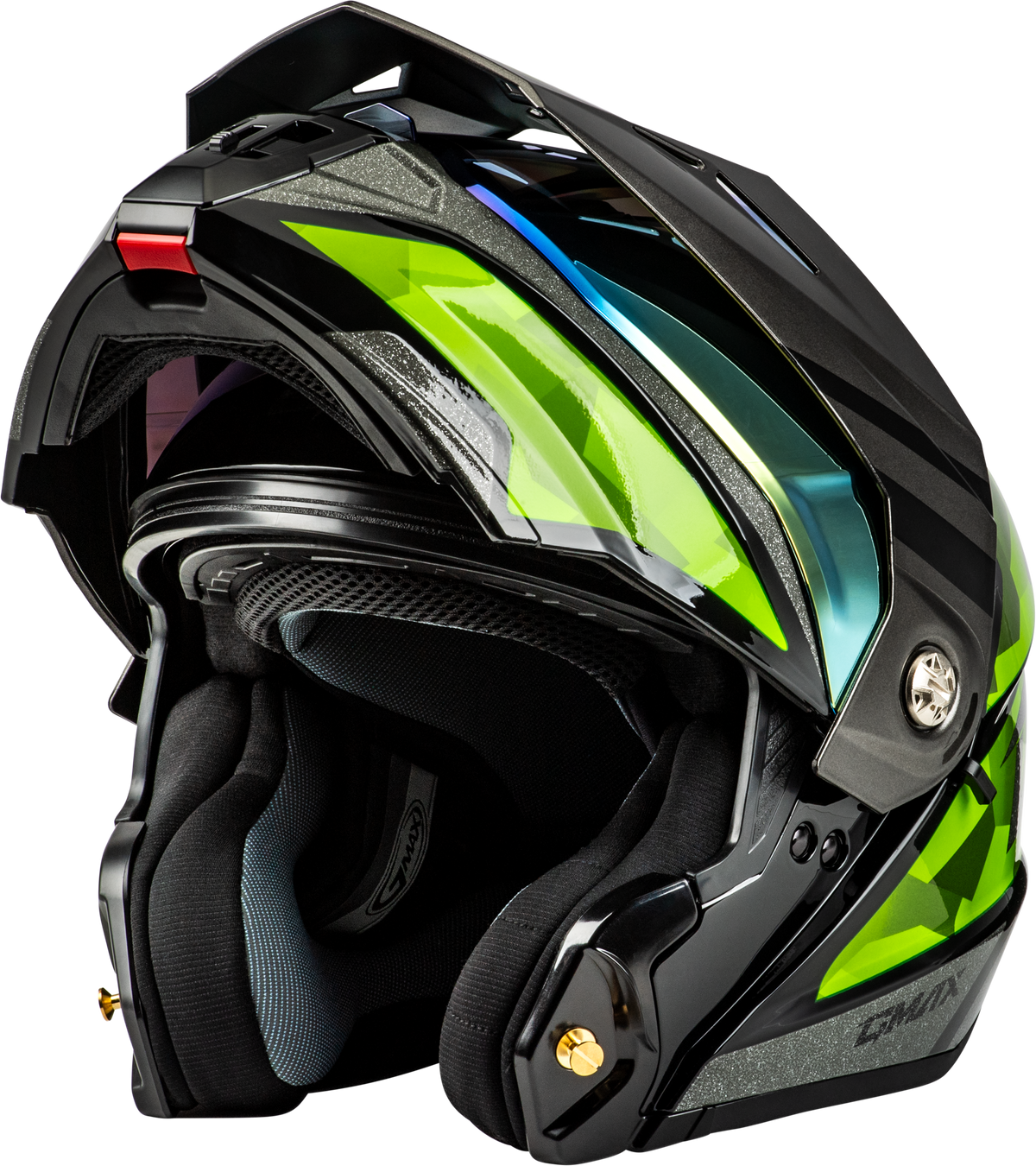 GMAX MD-74 Striker Modular Helmet Black/Silver/Green Metallic