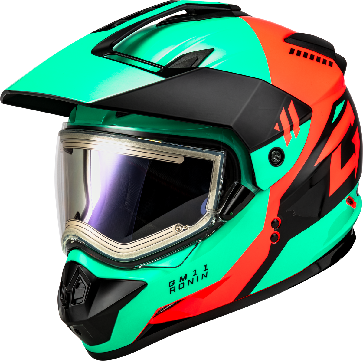 GMAX GM-11S Ronin Helmet W/Electric Shield CLOSEOUT Black/Aqua/Coral