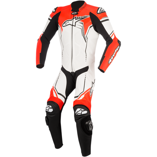 Alpinestars GP Plus v2 1-Piece Leather Suit CLOSEOUT - White/Black/Red Fluorescent
