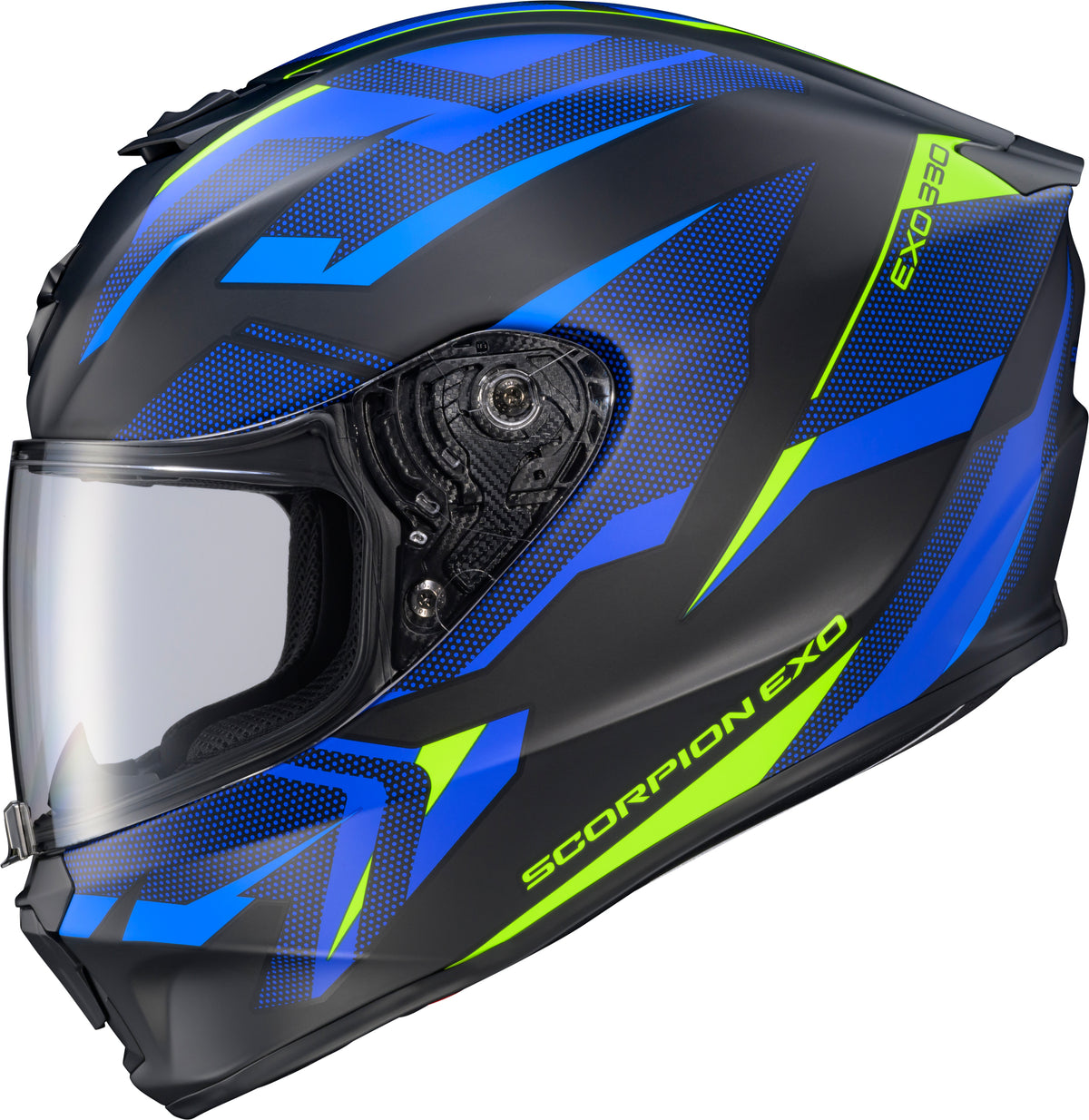 Scorpion EXO R330 Saga Helmet - Black/Blue/Hi-Vis Yellow
