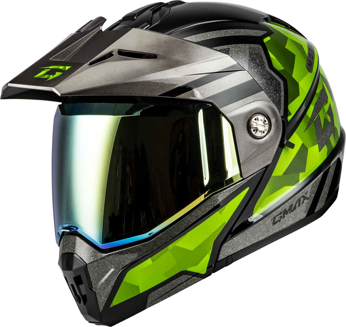 GMAX MD-74 Striker Modular Helmet CLOSEOUT Black/Silver/Green Metallic
