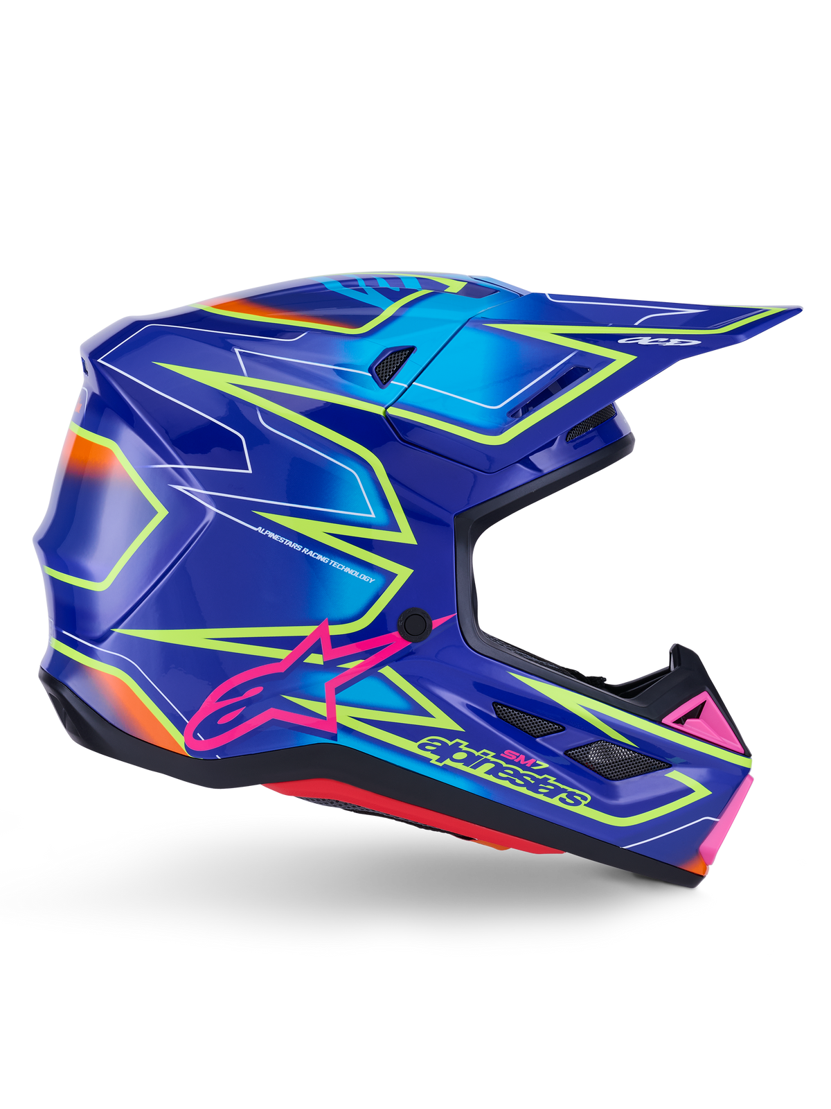 Alpinestars S-M7 Cast Helmet ECE 06/DOT - Blue/Pink/Yellow Fluo Glossy