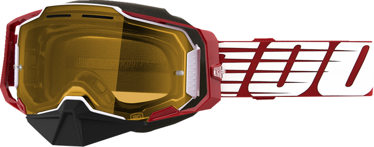 100% Armega Snow Goggles Oversized Red / Yellow Lens