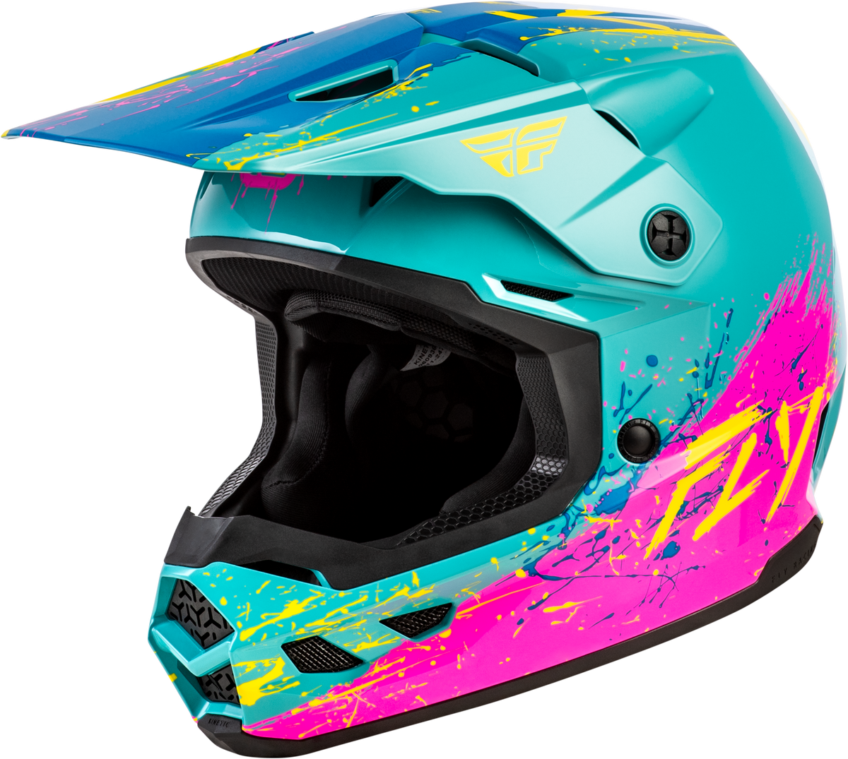 Fly Racing Youth Kinetic Drip Helmet - Turqoise/Pink/Yellow