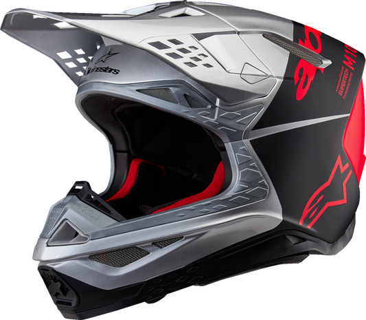 Alpinestars Supertech M10 Flood MIPS Helmet - Gloss Silver/Black/Orange Fluo