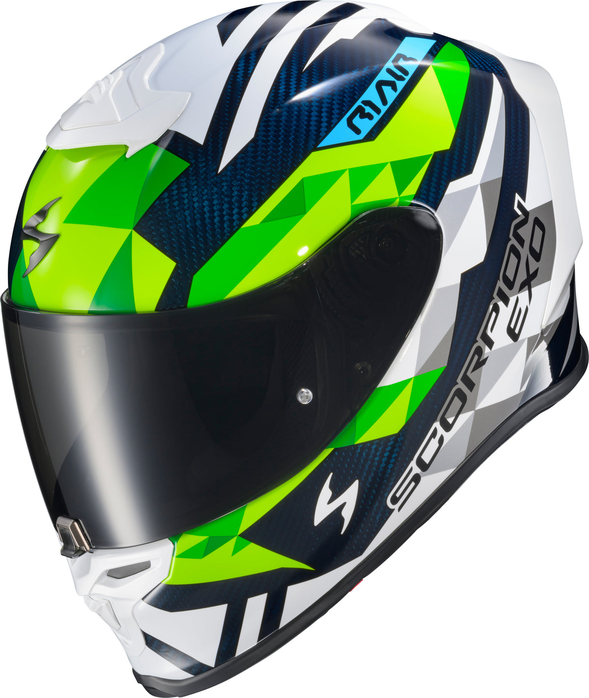 Scorpion EXO-R1 Air Carbon Rastor Helmet - White/Green/Blue