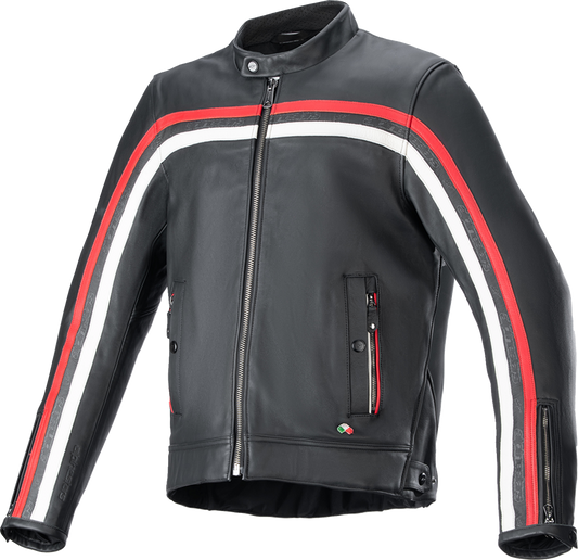Alpinestars Dyno Leather Jacket - Black/Ruby Red/Ecru