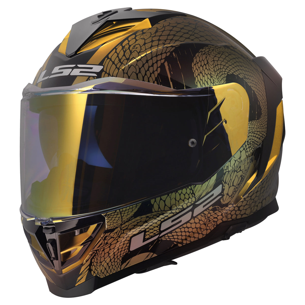 LS2 Assault III Snakebite Helmets - Chameleon Black/Gold