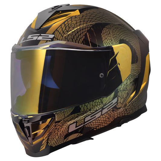 LS2 Assault III Snakebite Helmets - Chameleon Black/Gold