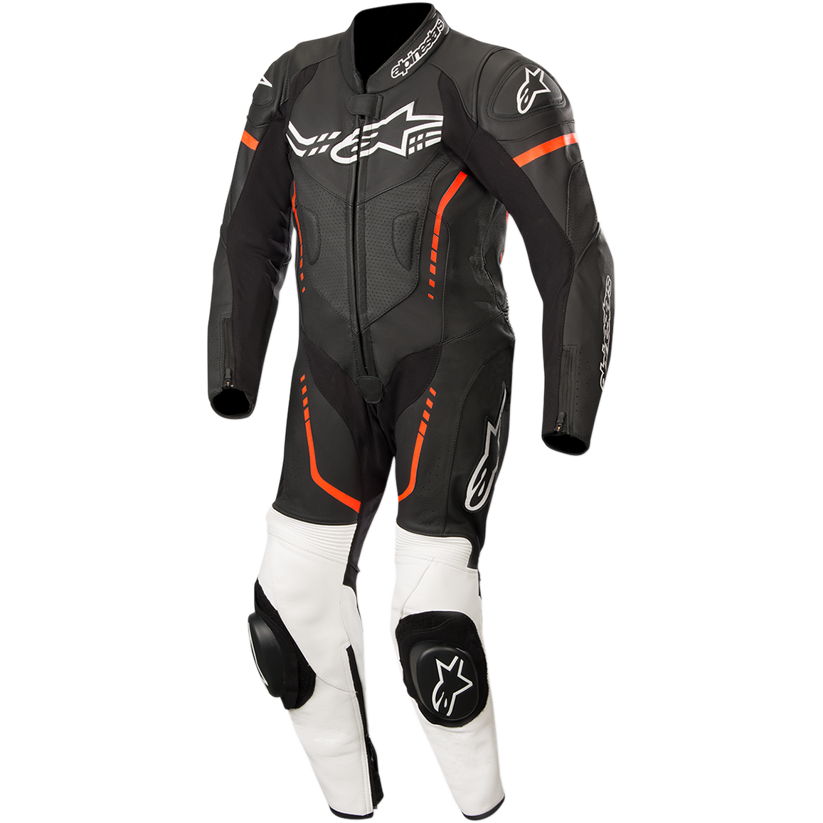 Alpinestars Youth GP Plus 1-Piece Leather Suit CLOSEOUT - Black/White/Red Fluorescent