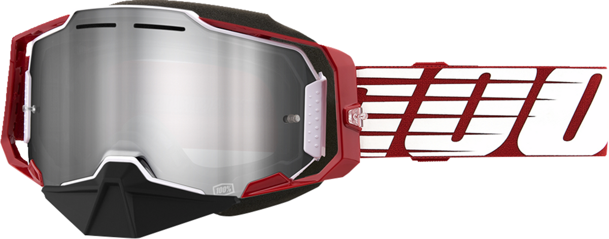 100% Armega Snow Goggles Oversized Red / Silver Mirror Lens