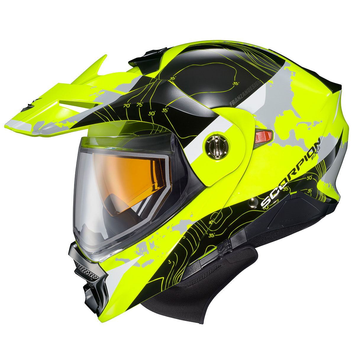 scorpion dual visor helmets EXO At960 Cold Weather Helmet Topographic Hi Vis Sm (Dual)