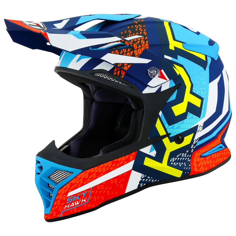 KYT Skyhawk Hyperflow Helmet - Blue/Red