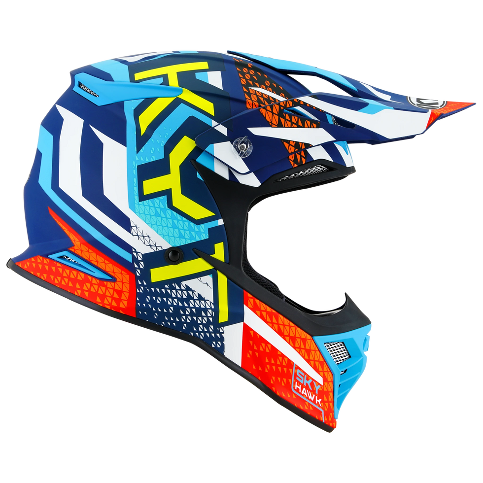 KYT Skyhawk Hyperflow Helmet - Matte Blue/Red