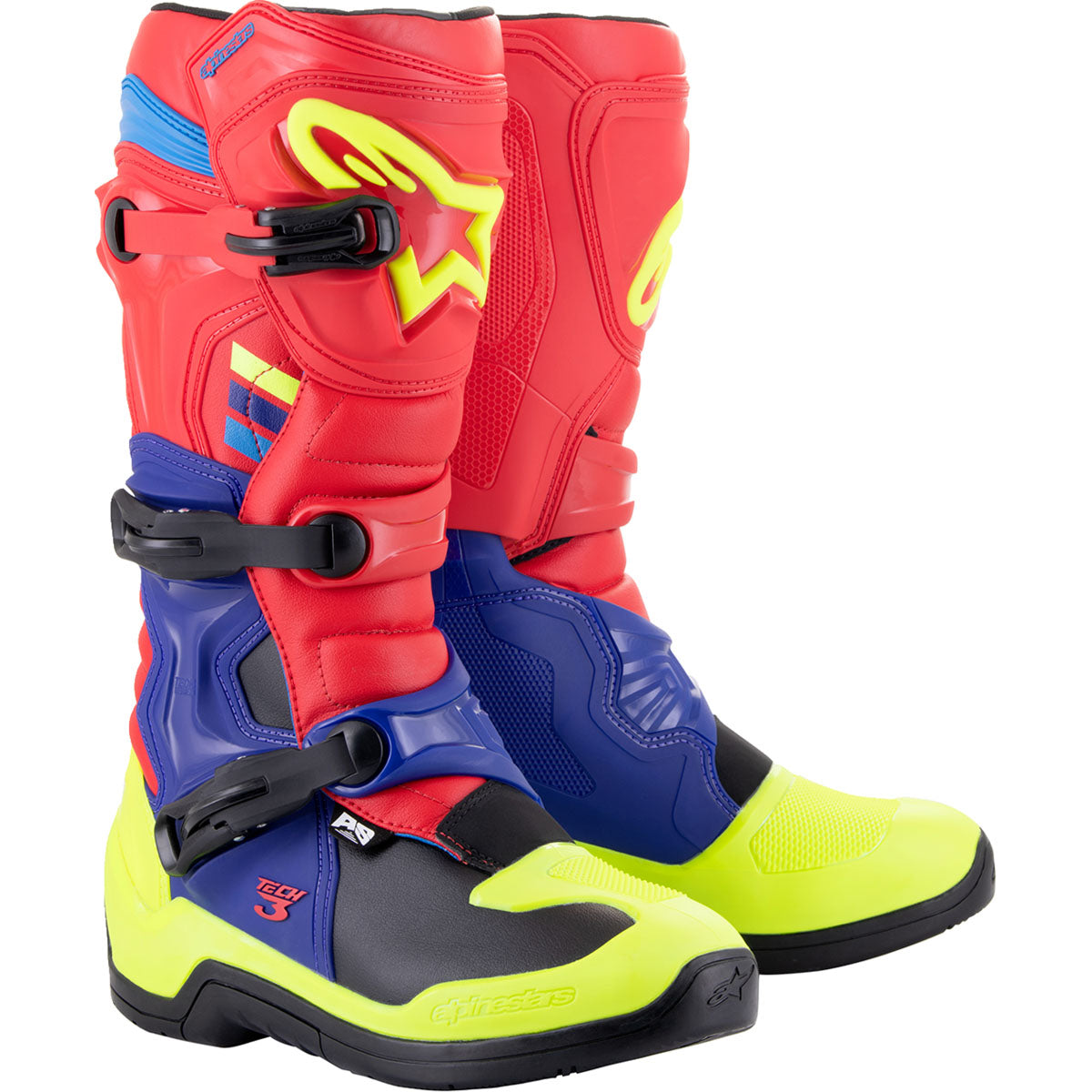 Alpinestars Tech 3 Boots - Red/Blue/Yellow Fluorescent
