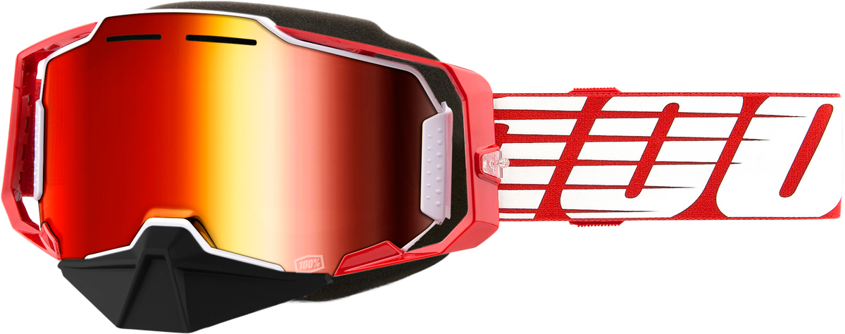 100% Armega Snowmobile Goggles Red / Red Mirror