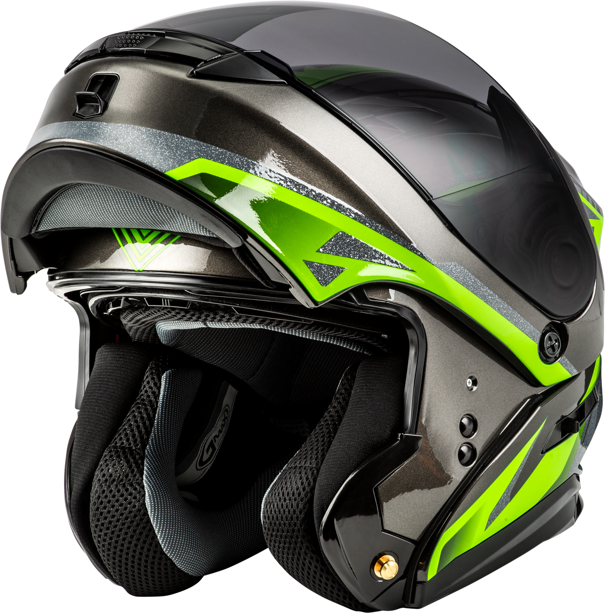 GMAX MD-01 Volta Helmet Black/Silver/Green Metallic