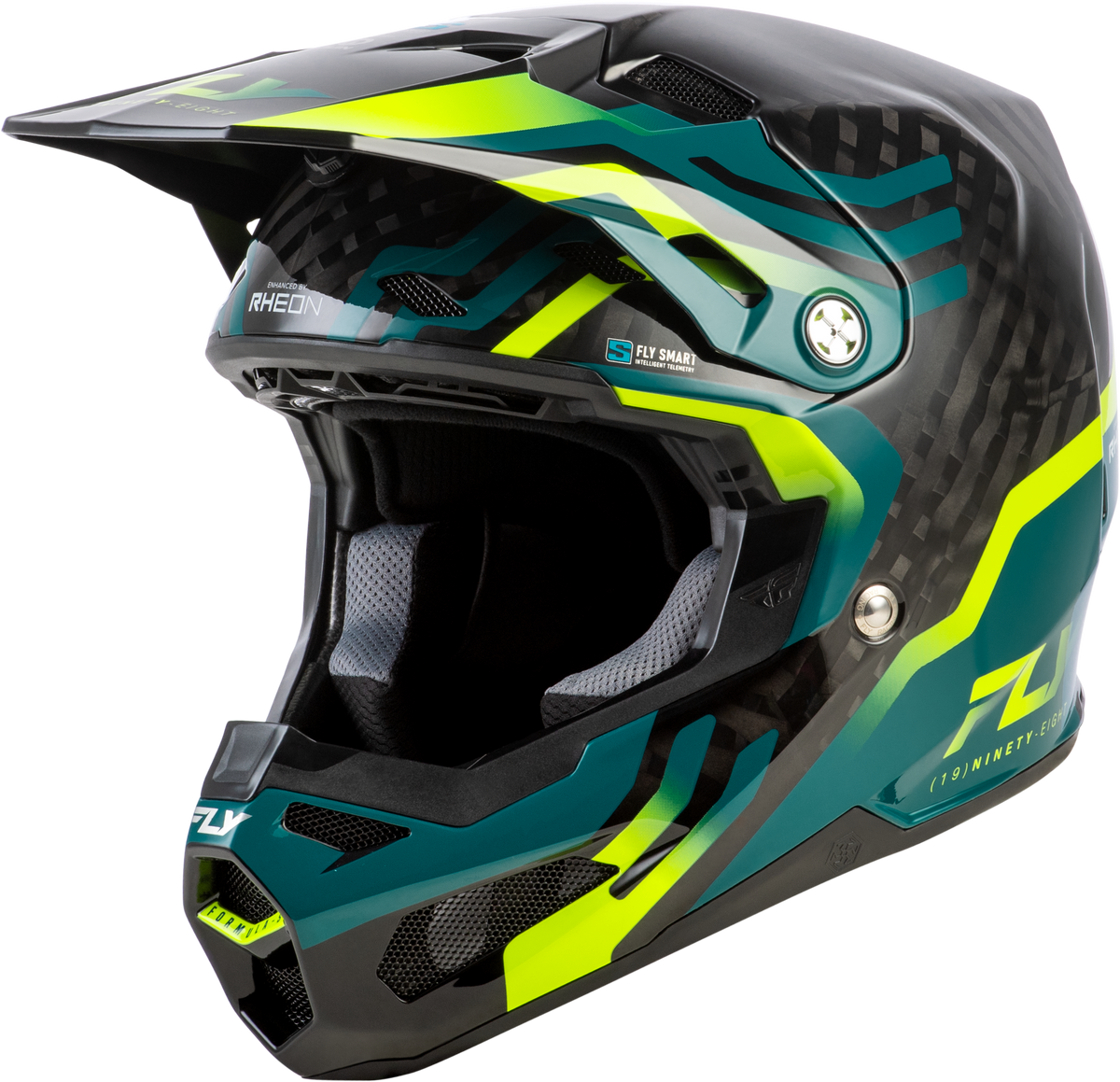Fly Racing Formula S Carbon Byte Helmet - Black Carbon/Teal/Lime