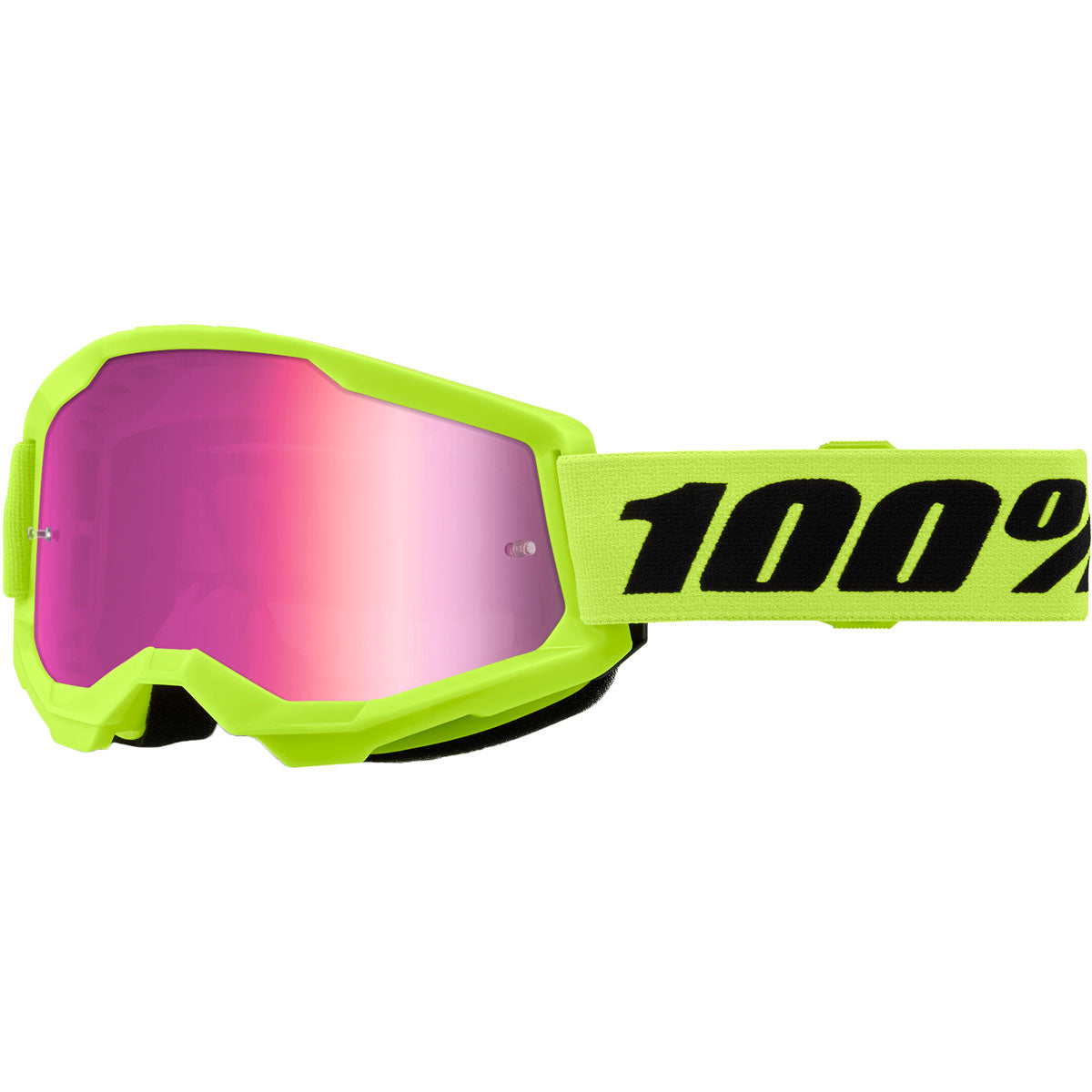 100% Strata 2 Goggles Neon Yellow / Mirror Pink Lens