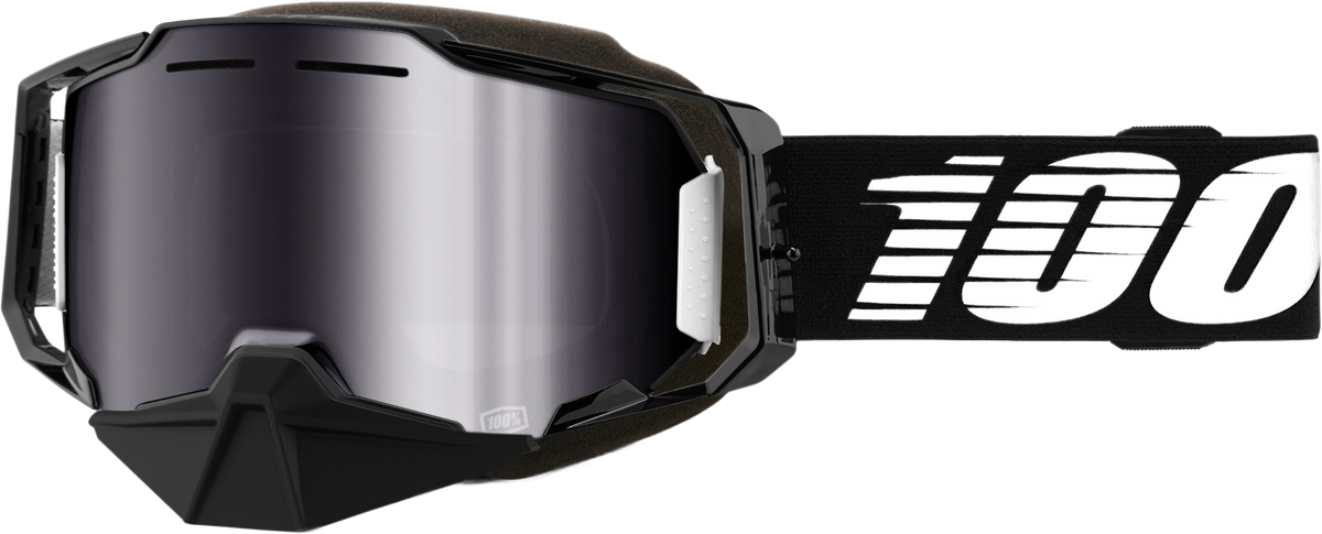 100% Armega Snowmobile Goggles Black / Silver Mirror