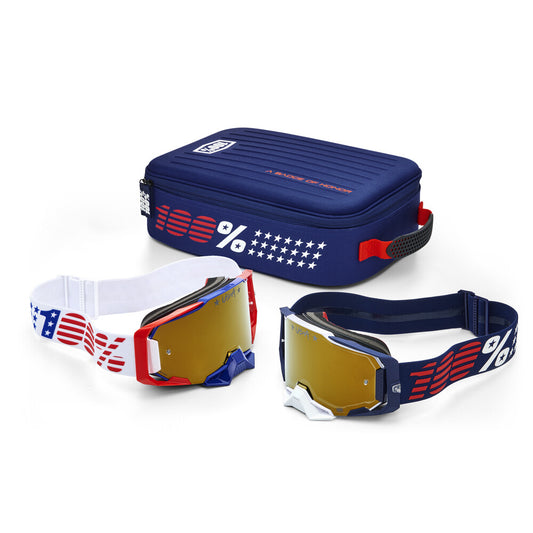 100% Armega Patriot Pro Pack Goggles White/Navy / True Gold Mirrored
