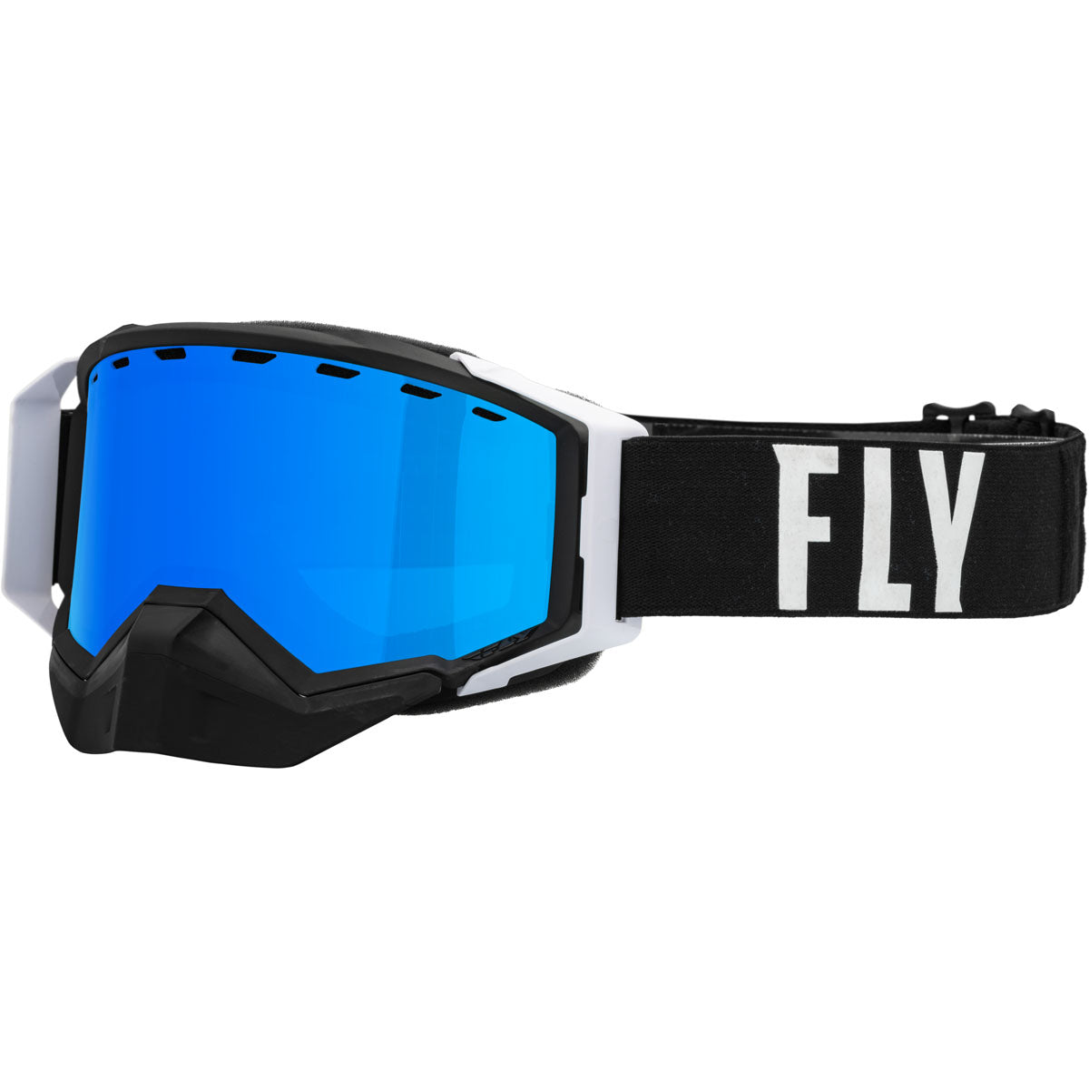 Fly Racing Zone Pro Snow Goggle CLOSEOUT - Black/White / Blue Mirrored/Polarized Smoke Lens