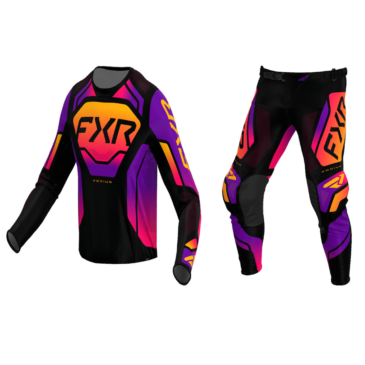 FXR Podium Relay MX Gear Set - Black/Purple/Tang