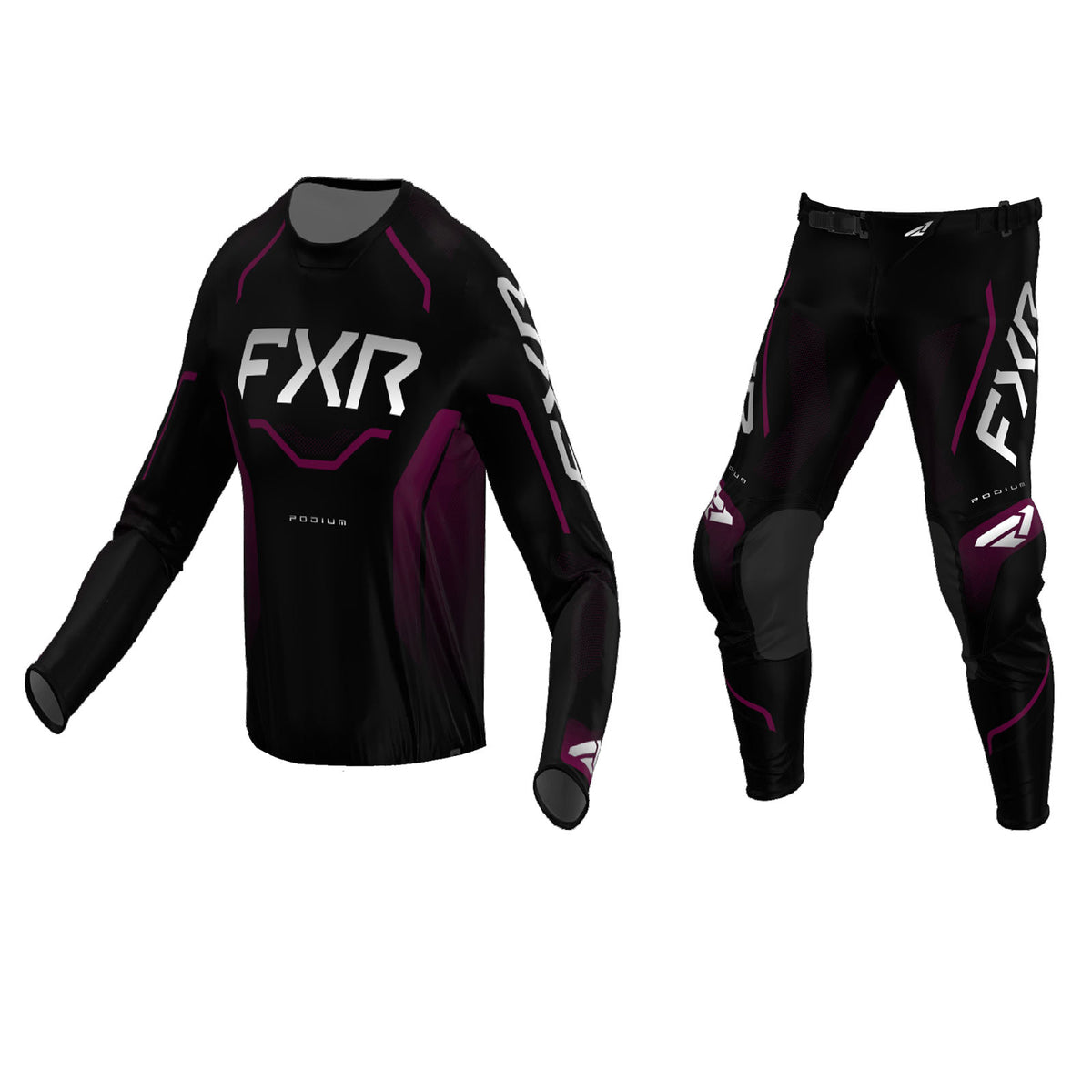 FXR Podium Relay MX Gear Set - Black/Plum