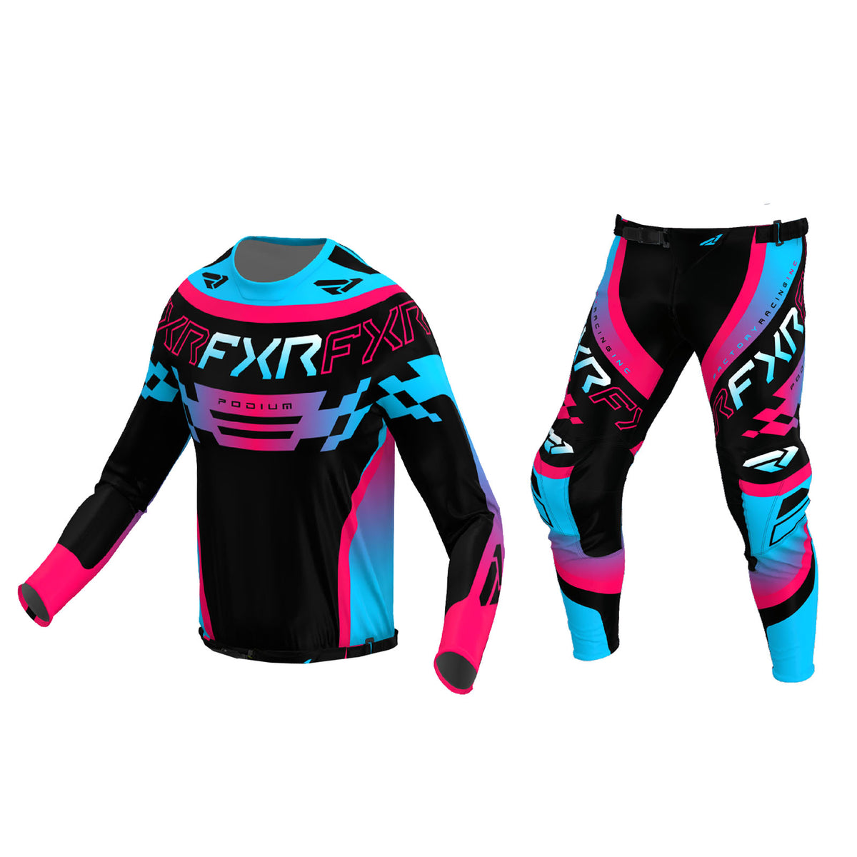 FXR Podium Swerve MX Gear Set -  BLACK/RAZZ/SKY
